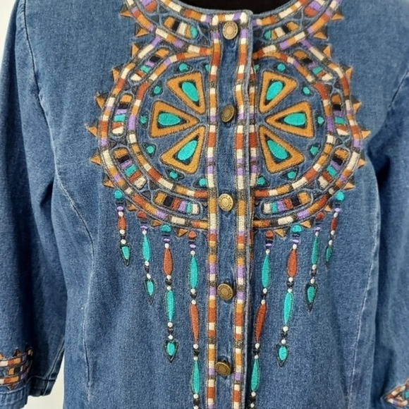 Vintage 80's Bob‎ Mackie Wearable Art  Denim Southwestern Embroidered Shacket - Picture 4 of 16